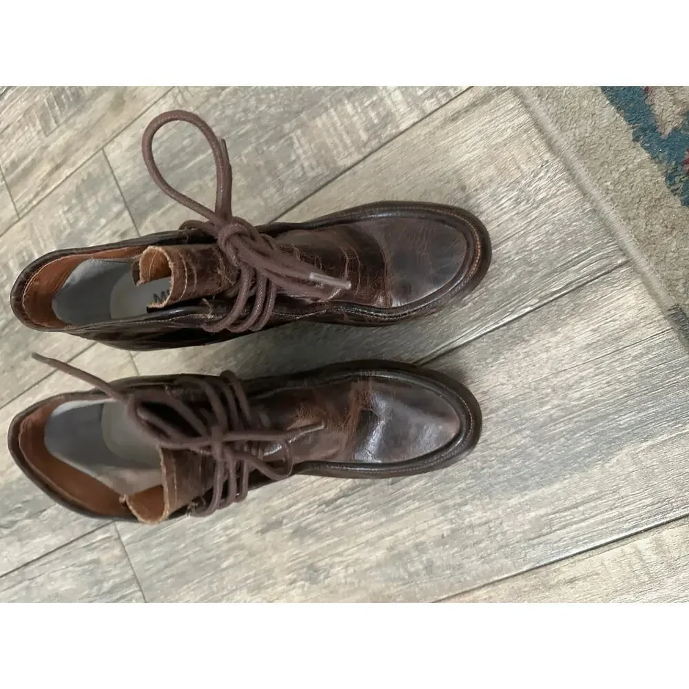 Michael Kors Women's Brown Leather Lace Up Wedge Ankle Booties Size 7.5